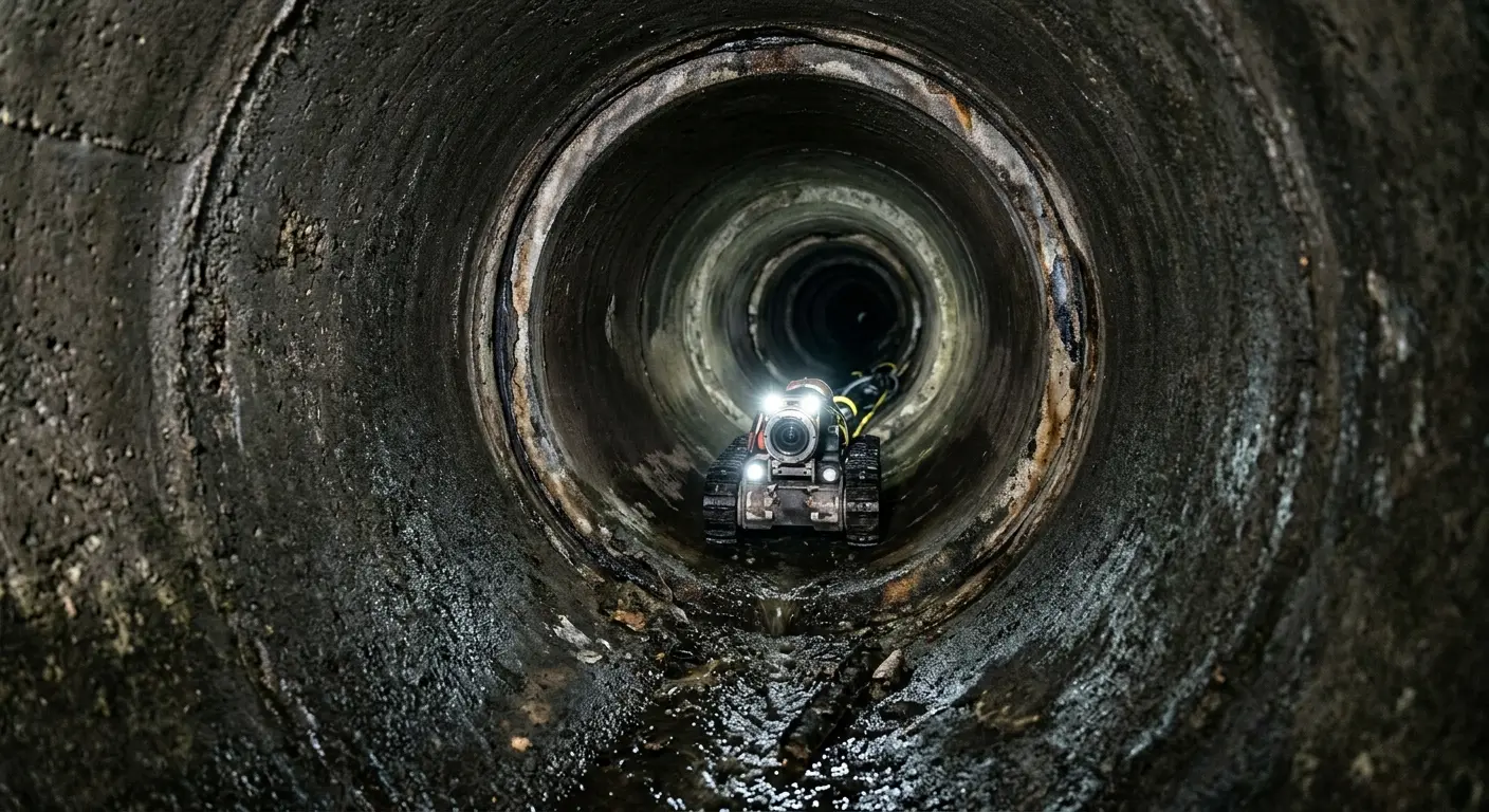Robotic sewer camera inspecting pipe interior for Drain Snake Service in Humboldt